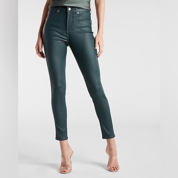 Express Forest green Coated Skinny Pants sz 00R - Picture 2 of 16